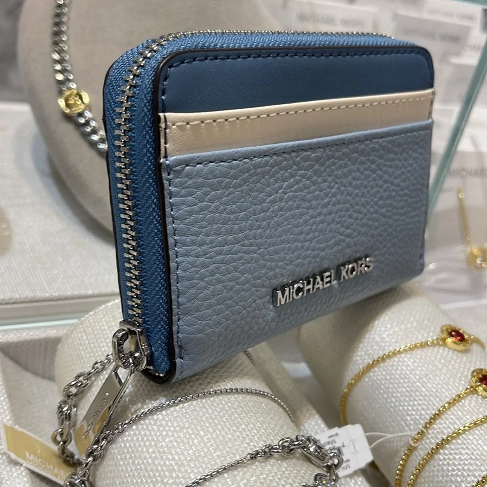 Michael Kors Jet Set Travel Medium Zip Around Color-Block Wallet Pale Blue Mul
